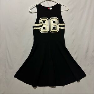 Black Skater Dress Athletic Varsity 36 Graphic Fit & Flare Mini Sml